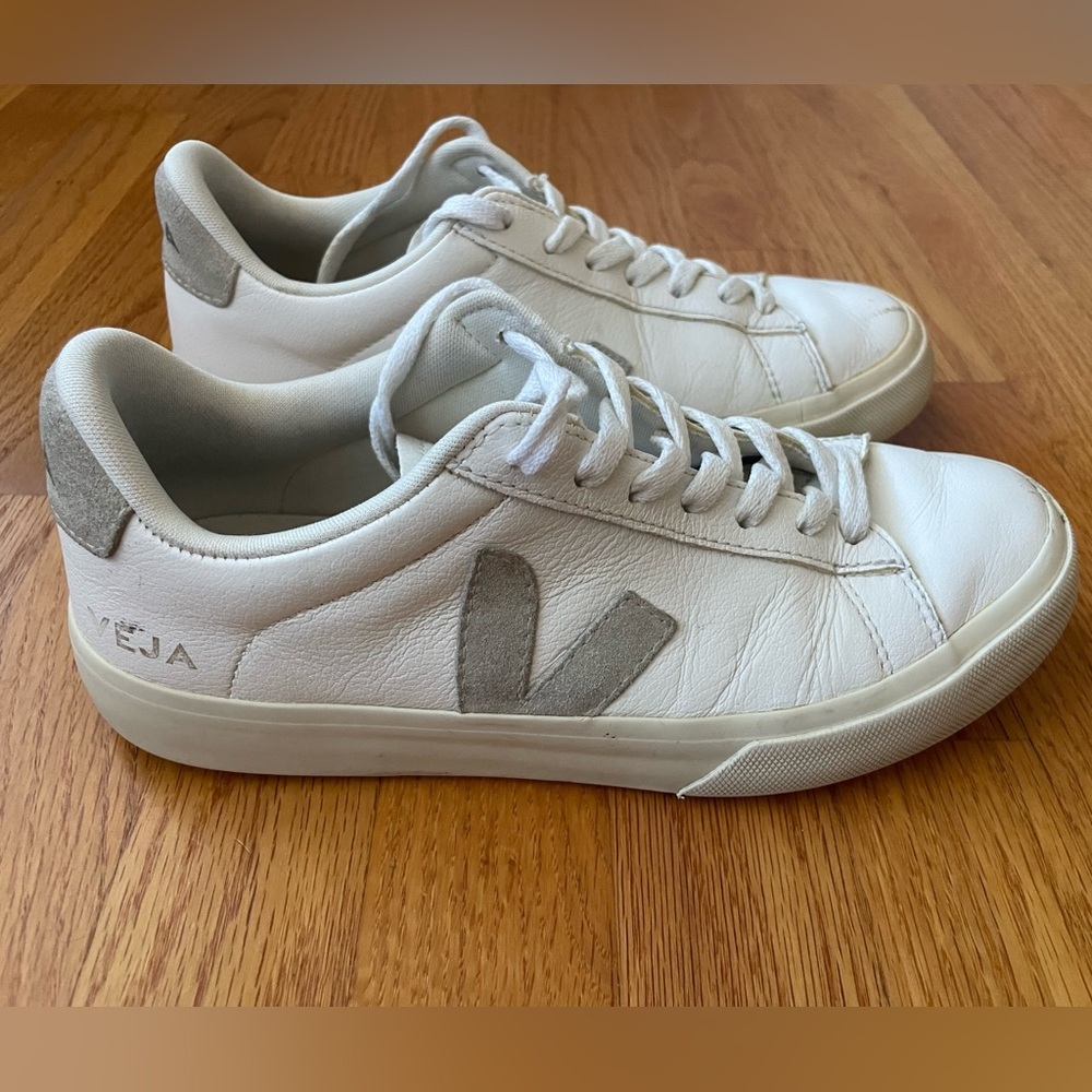 Veja White Leather Sneakers with Gray Details